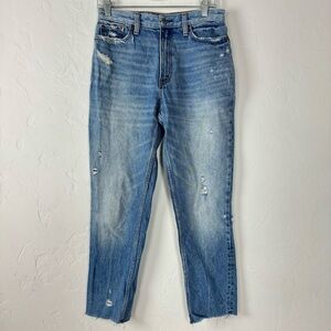 Abercrombie & Fitch Jeans Denim Mom Light Wash Blue Solid Frayed Distressed Knit